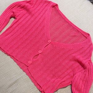 SHEIN Vibrant Pink Ribbed Cardigan